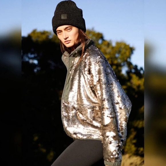 Free People Movement Hit The Slopes Sequin Jacket, Silver, X-Small, MSRP $298 - Picture 13 of 14
